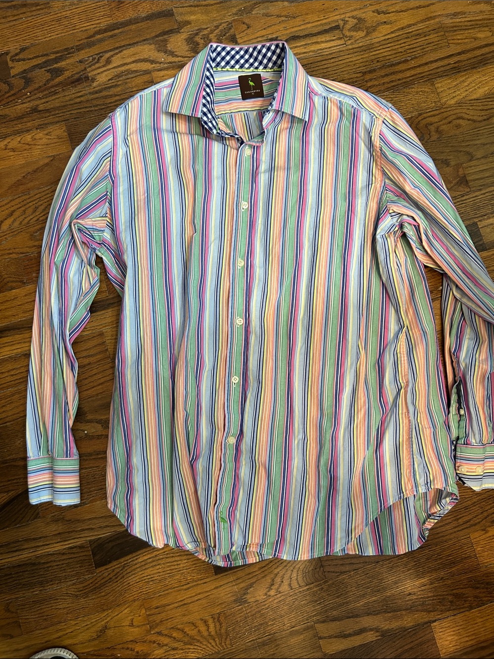 Tailorbyrd Multicolor Vertical Stripe Dress Shirt - Blue, Green, Pink, Yellow